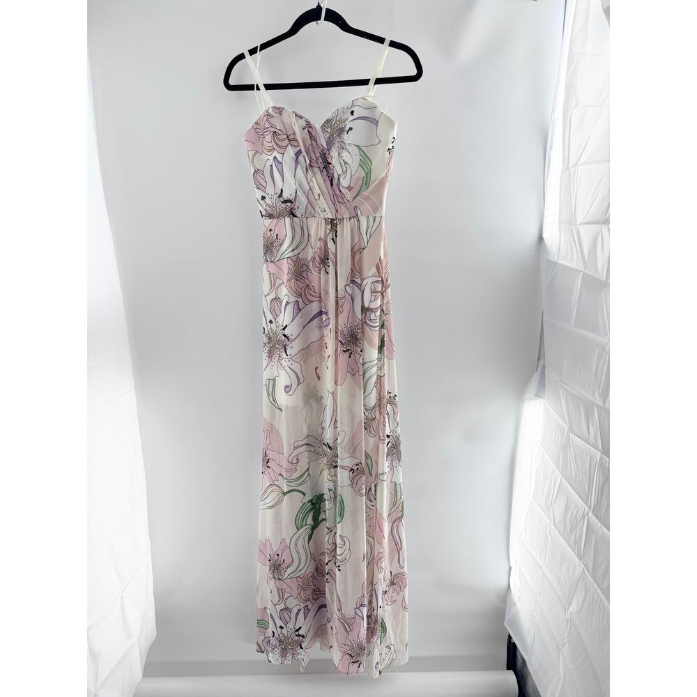 Erin Fetherston Floral Strapless Pleated Maxi Dress White Pink Women's Size 2